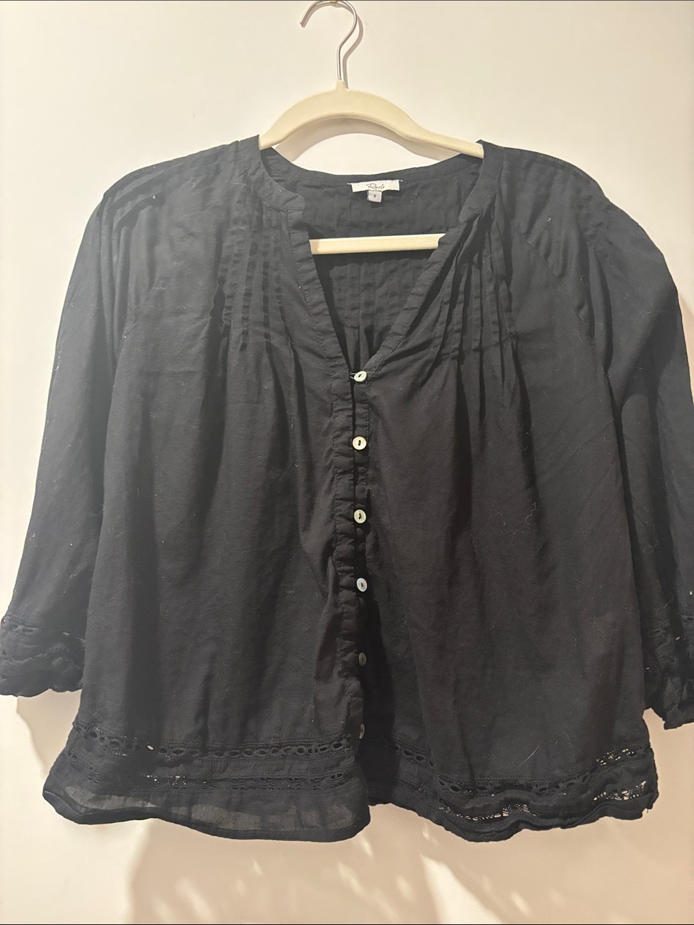 Rails Black Button-Front Peasant Shirt